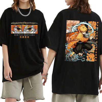 Νέα Μπλουζάκια με Γραφικά Anime Demon Slayer Zenitsu Agatsuma Ανδρικά Γυναικεία Υψηλής Ποιότητας Vintage Μεγάλα Βαμβακερά Μπλουζάκια Y2k Streetwear