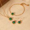 Vintage Turquoise Jewelry Set Stainless Steel Necklace Bracelet Earrings Elegant Versatile Titanium Steel Accessories