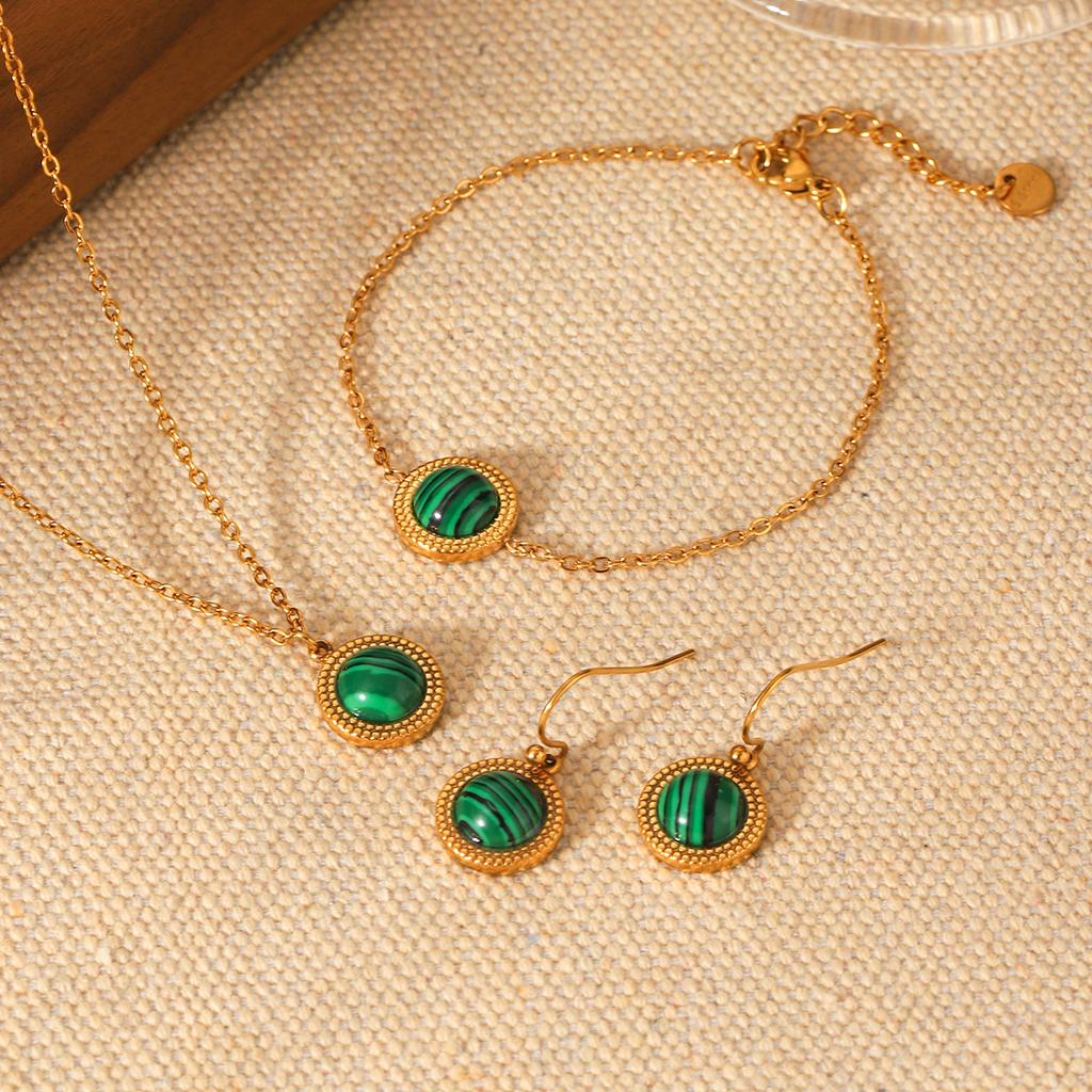 Vintage Turquoise Jewelry Set Stainless Steel Necklace Bracelet Earrings Elegant Versatile Titanium Steel Accessories