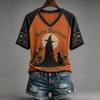 Women's V-Neck Short Sleeve Raglan Halloween Print T-Shirt