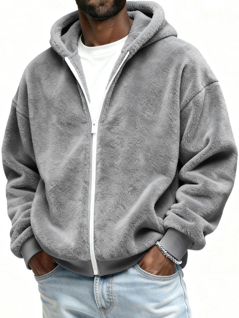 Herren Plüsch Kapuzen Reißverschluss Strickjacke Hoodie Herbst 2025