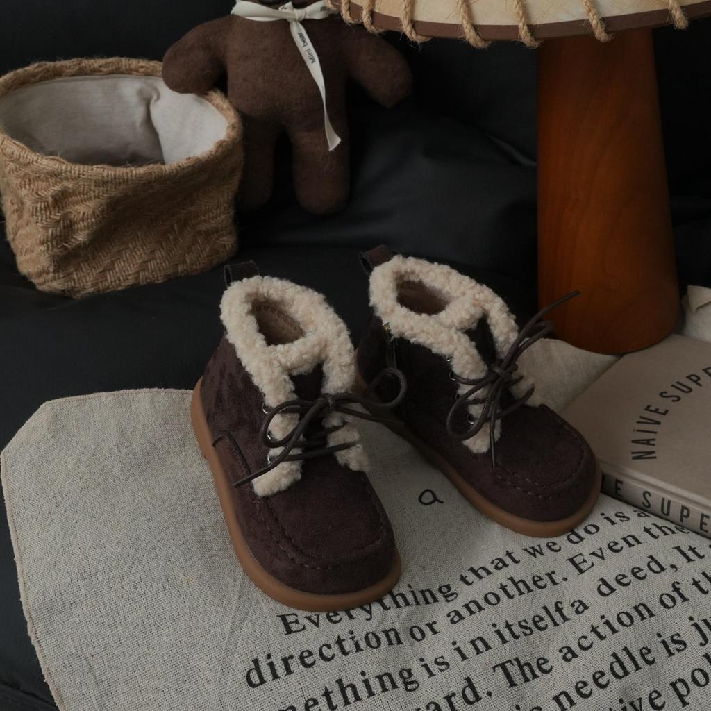 XSHX Retro "Miu Hair Boots" Children's Martin Short Boots Boys and Girls Side Zipper Fleece Warm 248102