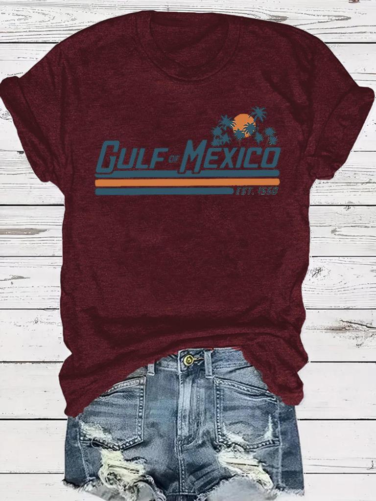 Women's French Round Neck Summer Beach Pattern T-Shirt