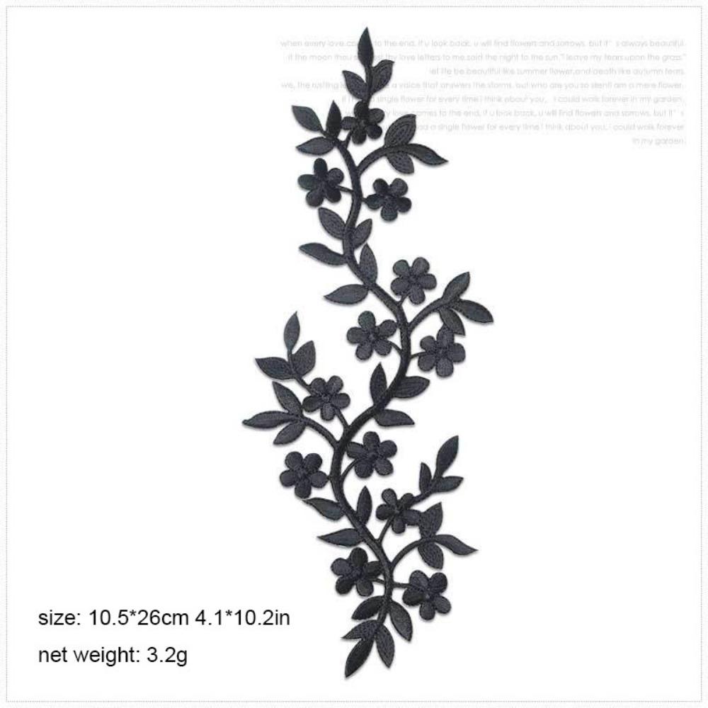 DIY 10.5*26cm Cloth Patches Embroidery Long Decorative Flowers Iron on Patch Adhesive Backing Vine Leaves Cheongsam Bag Patch