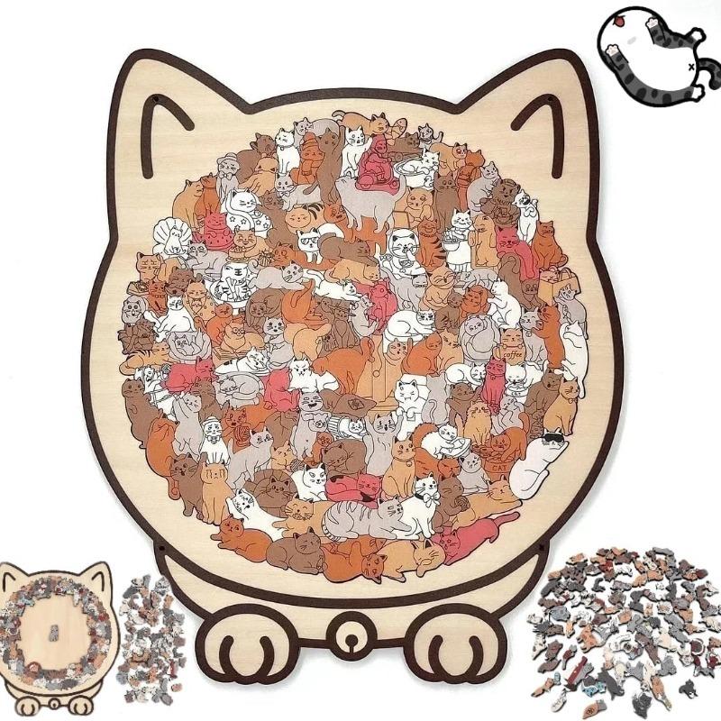 135-Piece Colored Cat Shaped Wooden Jigsaw Puzzle, Cats Shaped Wooden Puzzle, Unique Animal Shape Wood Puzzle, Creative Gifts for Cats Lovers