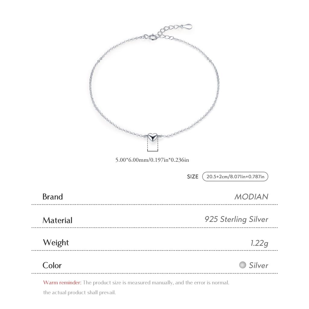 Modian Fashion Cute Heart Ankle For Women Real Solid 925 Silver Simple Link Chain Ankle Ethnic Fine Jewelry