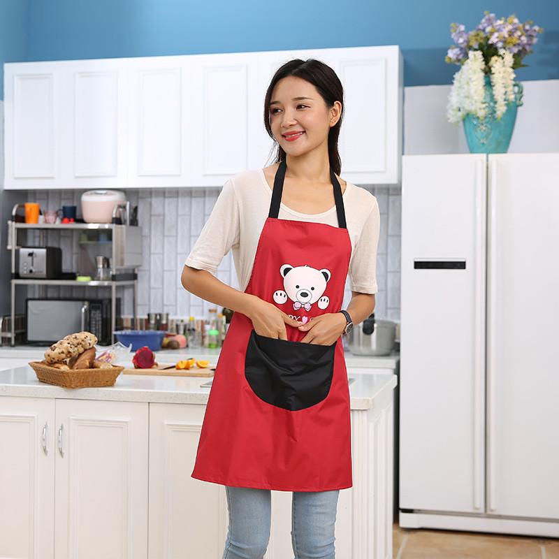 Breathable Cartoon Bear Print Sleeveless Neck Hang Kitchen Apron Stain Resistant