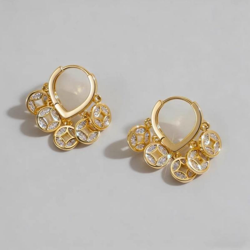 Super flash lucky Nafu five emperors money earrings feminine temperament versatile simple ear buckles fashion temperament exquisite earrings