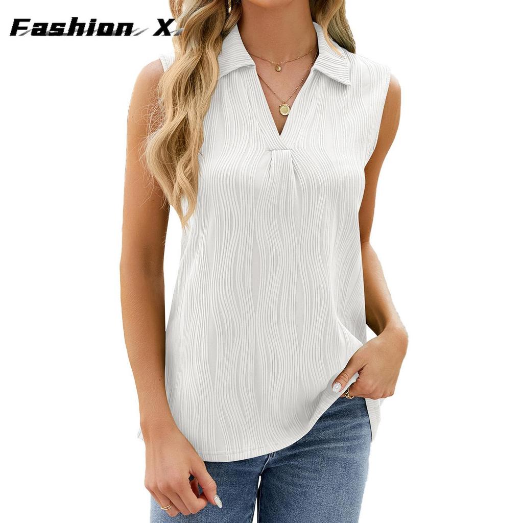 Amazon Europe and The United States Cross-border Foreign Trade 2026 Summer New Solid Color Lapel Loose Sleeveless Undershirt Tops Female Stock