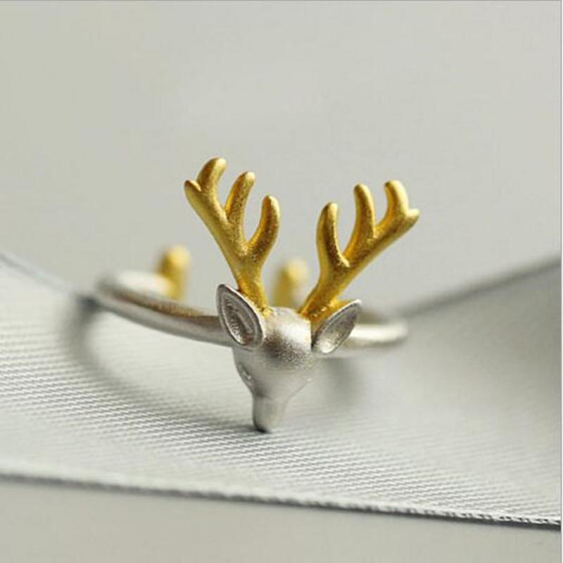 New Arrival Fashion Cute Animal 925 Sterling Silver Jewelry Popular Elk Antler Deer Female Opening Beautiful Ring R198