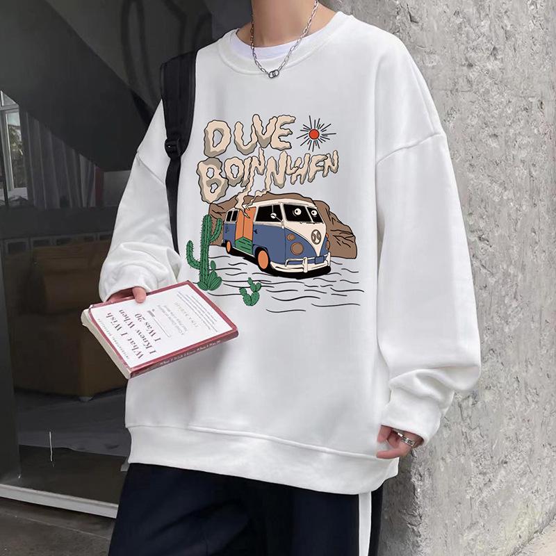 Men's American Trendy Crewneck Pullover Hoodie - Autumn High Street Print, Loose Fit, Lazy Style Long Sleeve Top