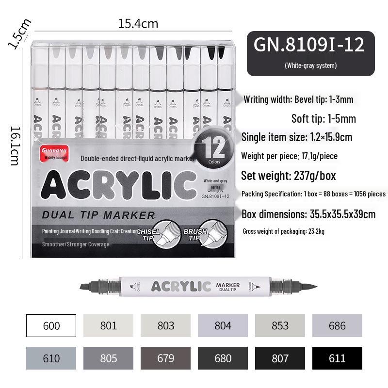 Broadly Recruit 8109 Double-Ended Acrylic Markers - Soft Tip for Art, Anime, and Coloring