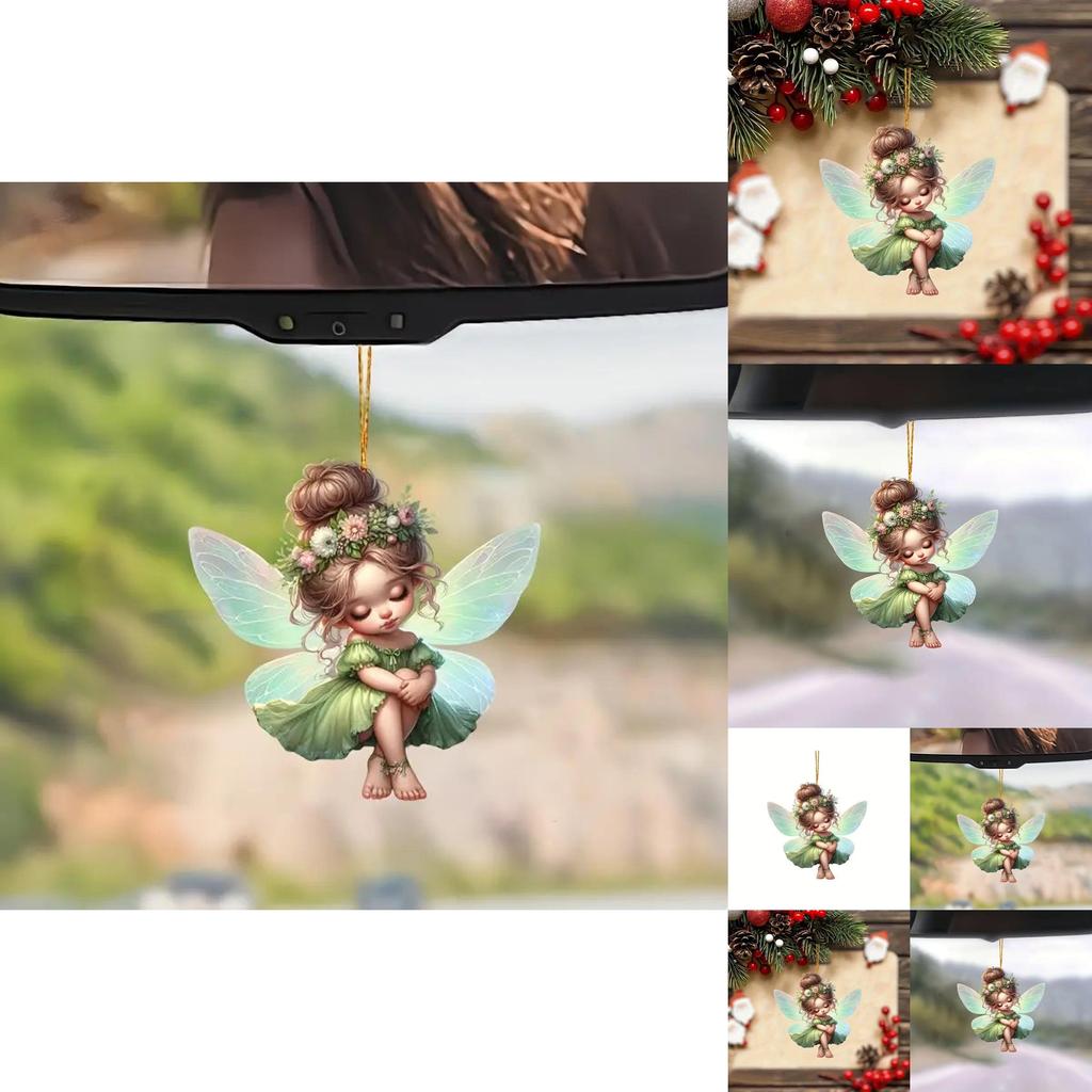 Adorable Green Fairy Acrylic Pendant Car Mirror Decoration Keychain Charm Accessory