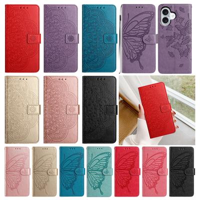 Butterfly Flower Leather Phone Wallet Case Book For iPhone 17 Air 16E 16 Pro 15 Plus 14 Pro Max XR Flip Cover With Card Holder