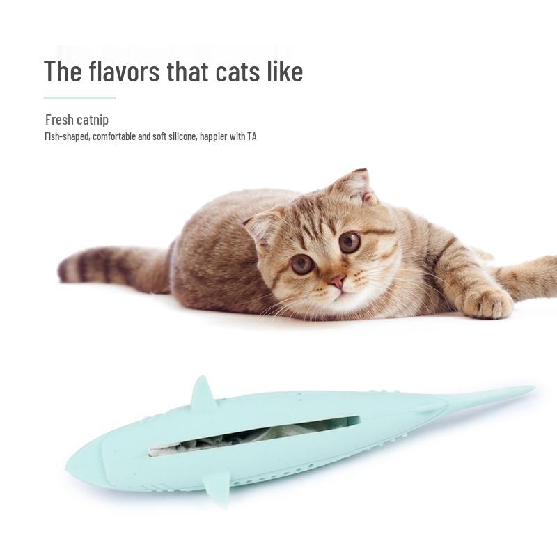 Catnip Silicone Fish Toy for Cats - Chewing, Teeth Cleaning Molar Toy