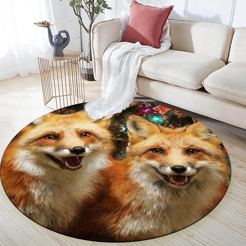 Fox pattern round rug,Carpet Rug for Living Room Bedroom Playroom ,Non-slip Floor Mat,Holiday Gifts and Birthday Gifts.