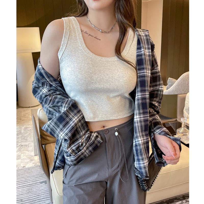 Summer Pure Cotton Short Suspender Women's Large Size Vest White Inner Wear Fashion Hot Girl Slim Crop Top Can Be Worn Outside
