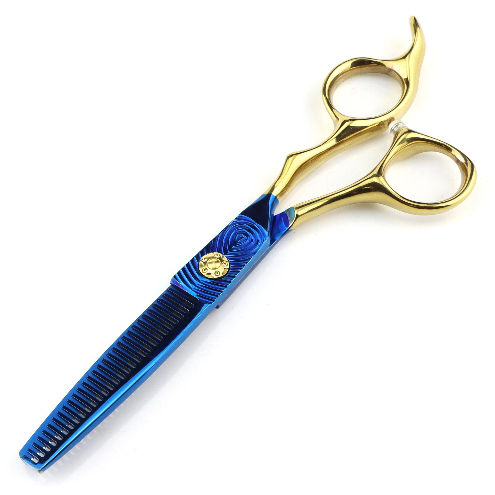 

6.0 Inch Nimpson Gold Blue Numerical Control Knife Head Hair Scissors, Hair Scissors, Flat Scissors, Bangs Scissors Straight head & chromium vanadium stainless steel
