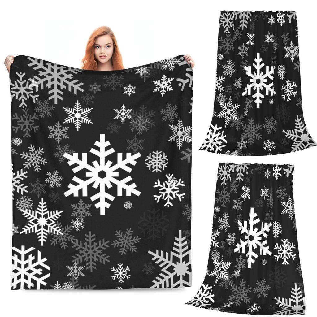 Black And White Snowflake Christmas Blankets Soft Warm Flannel Throw Blanket Plush for Bed Living room Picnic Travel Home Couch