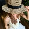 Elegant Vintage Sun Hat Women Straw Hat, with Satin Ribbon Decor, Wide Brim Foldable Travel Beach Breathable Flat Top for Summer Vacation Cap