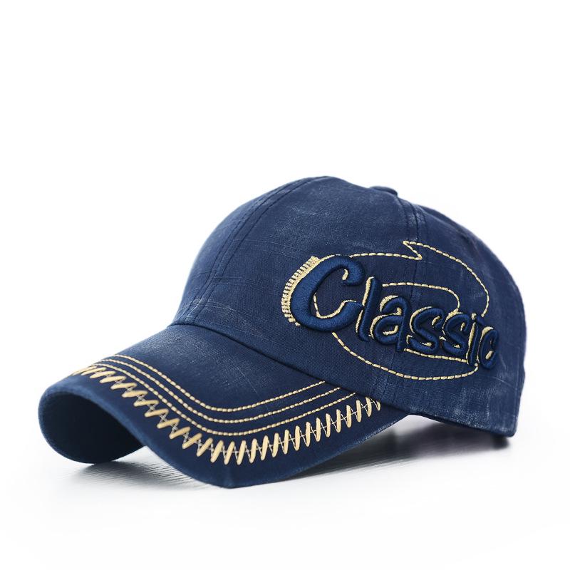 

Корейская версия модной новой весенней мужской бейсболки, старая потертая шляпа, ретро-буква с объемной вышивкой от солнца Adjustable синий