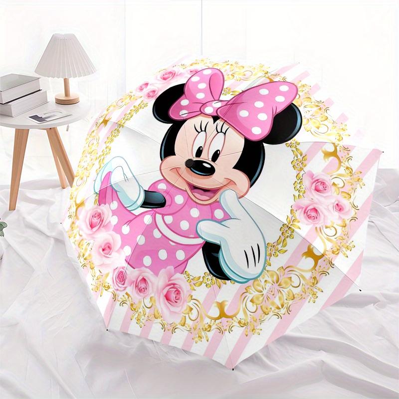 Disney Minnie Mouse,Pink Bow,Floral Frame Manual Opening and Closing Umbrella, 8-Rib Reinforced Folding Design, Lightweight