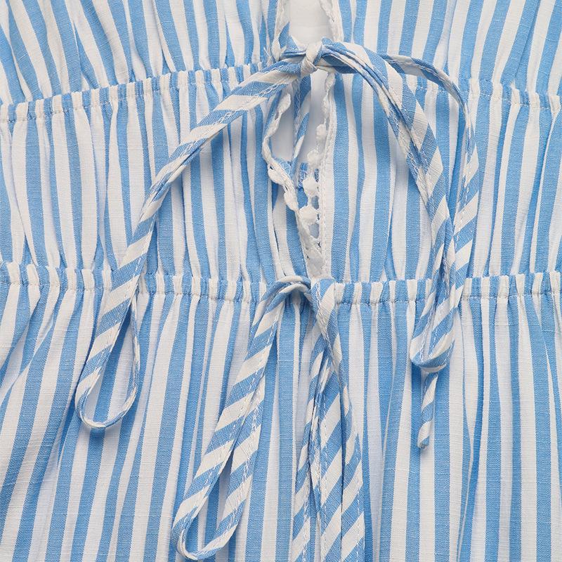 Striped V-Neck Sleeveless Summer Holiday Dress with Open Back for Women