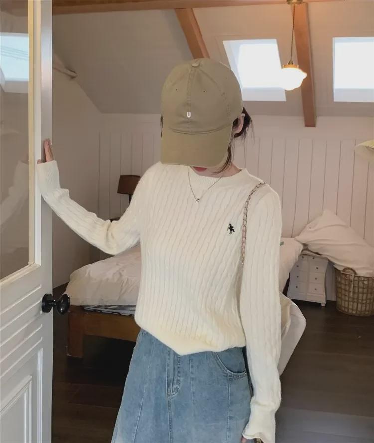 Women's Off-White College-Style Thick Embroidered Knit Sweater, Autumn/Winter Design