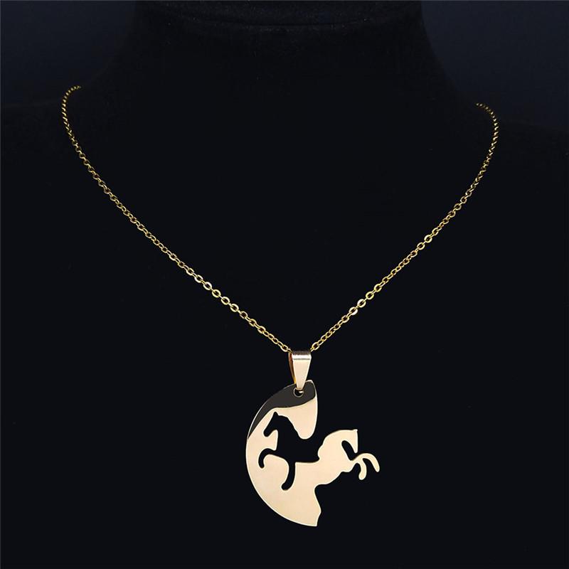 2 Stück Pferd Edelstahl Anhänger Halskette Damen/Herren Tier Paar Halskette BFF Freundschaft Schmuck Geschenk collier N923S01
