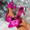 Silk Butterfly-knot Women's Mules Sandals 2025 Summer New Pointed Toe High Heels Slipper Sandals Sexy Party Shoes
