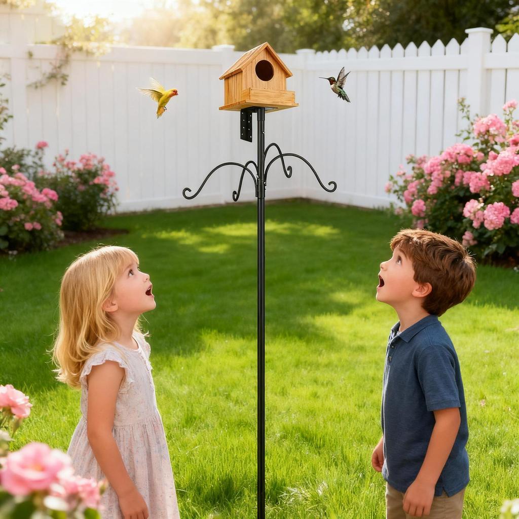 Birdhouse Pole Height Adjustable Metal Bird Feeder Pole 76 Inch Hummingbird Hanger Holder For Nesting Squirrel Protection
