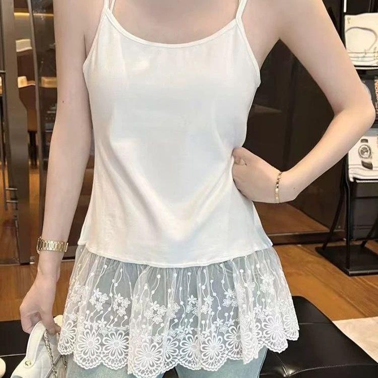 95% Cotton Lace Trim Camisole Vest - Women's Spring/Summer 2026 New Arrival, Plus Size, Slim Fit, Layering Inner Top