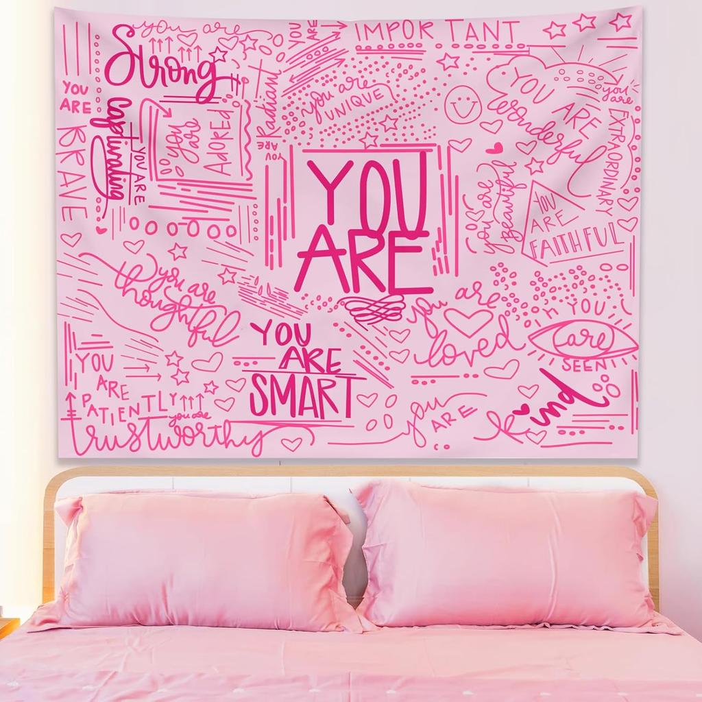 KJHL Quote You Are Wall Tapestry Black and White Inspirational Classroom Kids Tapestries Wall Hanging Motivational Positive Affi
