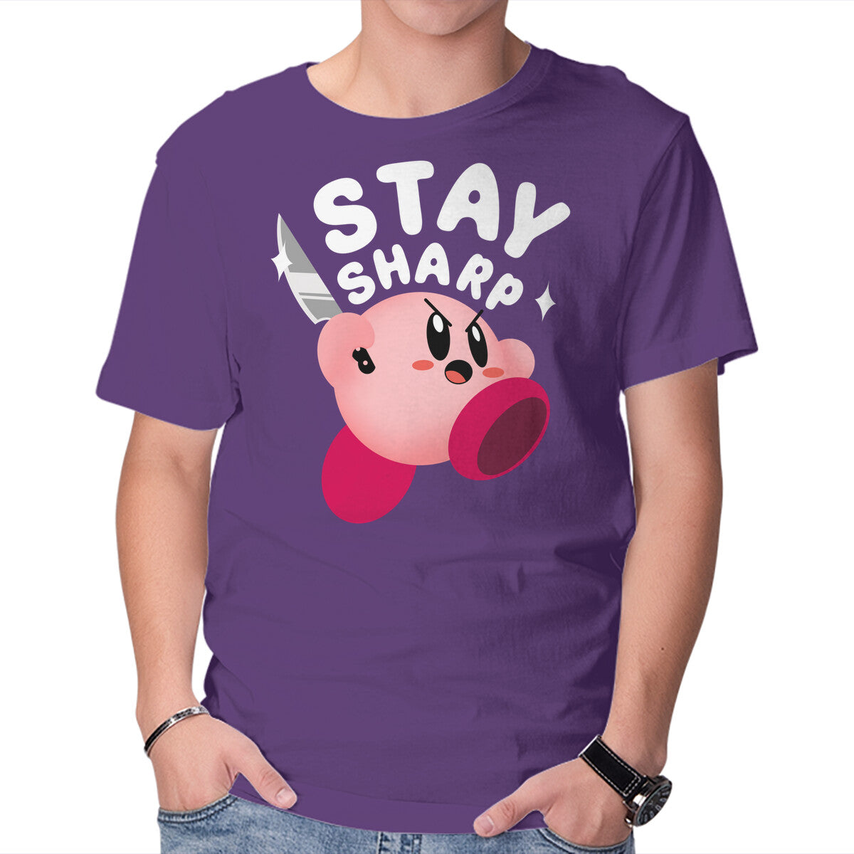 Unisex Crew Neck T-Shirt Kirby Stay Sharp Graphic Short Sleeve Casual Tee M