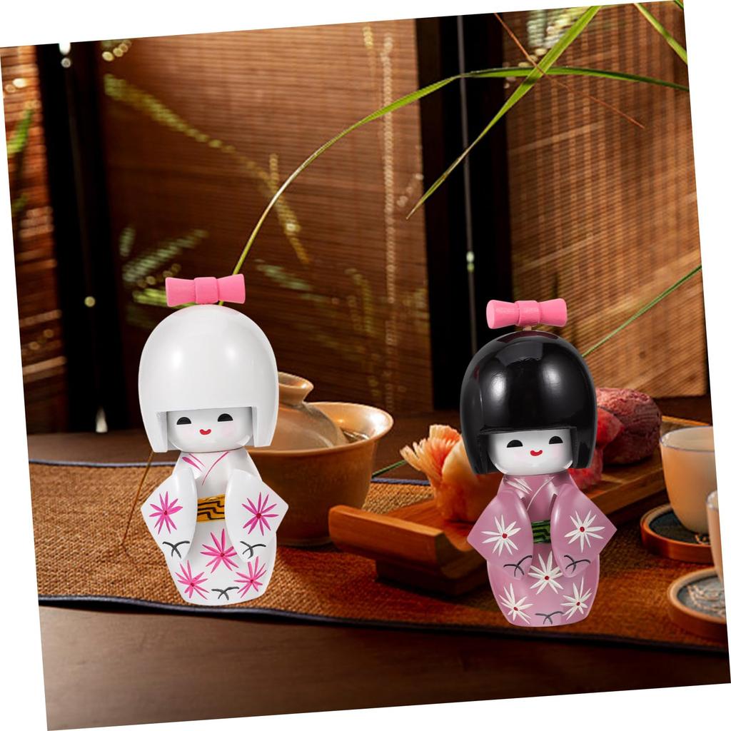 Toyvian Kimono Doll Doll Wooden Japanese Female Figurine Decor Girl Kimono Home Crafts Traditional Craft Ornament 2-Piece Collector's