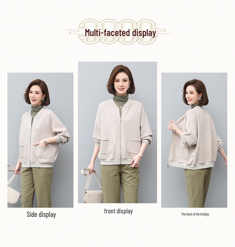 Women's Spring 2024 Hong Kong Style Loose Baseball Jacket - Plus Size Slimming