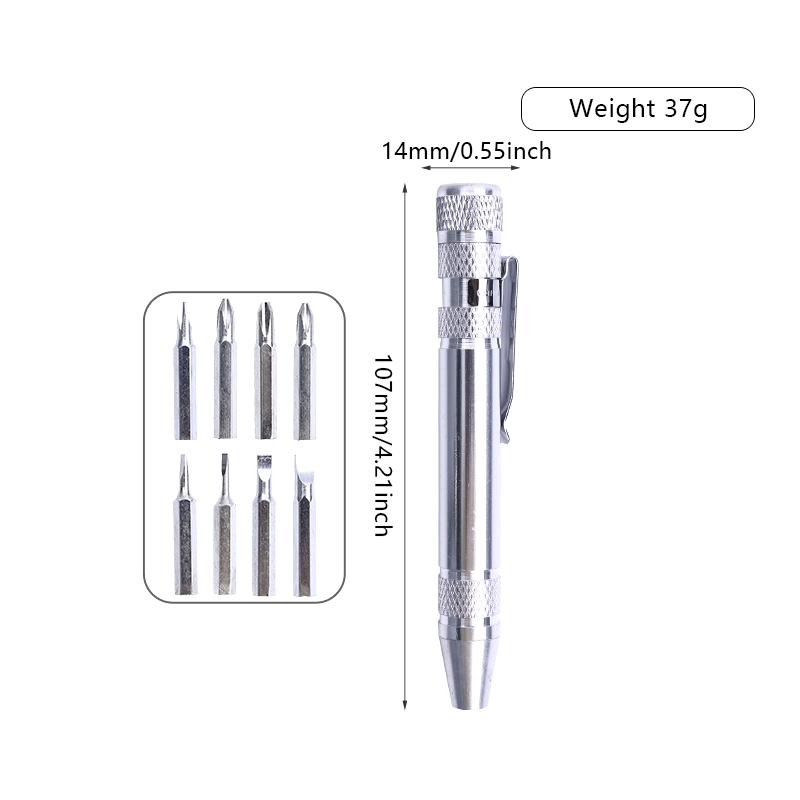 

1 шт. Многофункциональный набор отверток 8 в 1, инструмент из алюминиевого сплава, прецизионная крестовая и плоская отвертка, ремонтный комплект, портативный и прочный серебряный