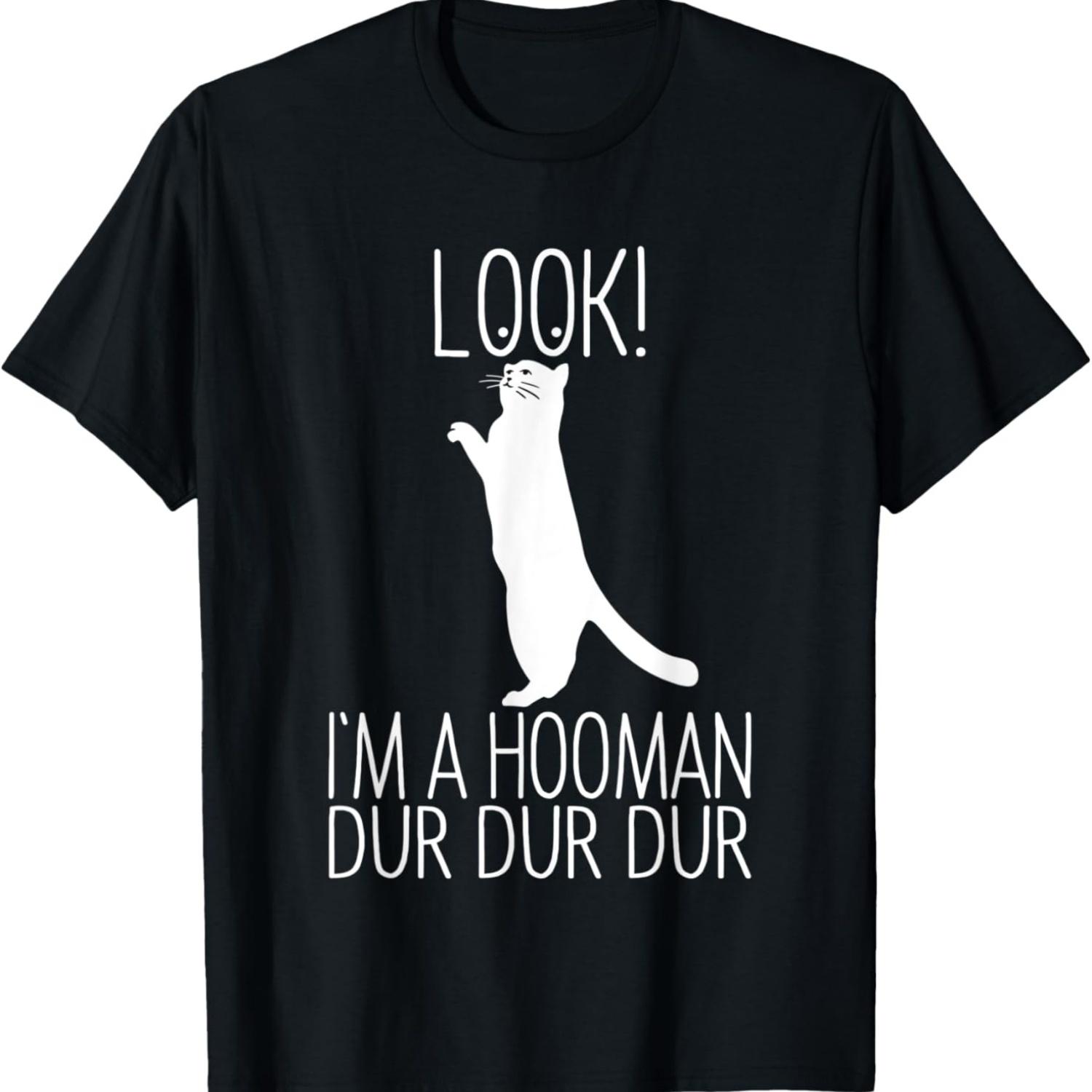 Look I m a Hooman Funny Cat Meme T-Shirt(1) S чёрный
