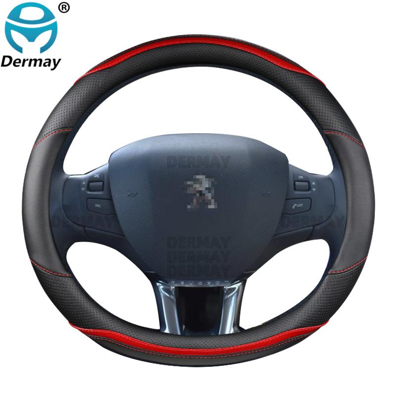 Für Peugeot 208 2012~2018 Auto Lenkradabdeckung Kohlefaser + PU-Leder Hohe Qualität Dermay Marke Auto Zubehör Innenraum