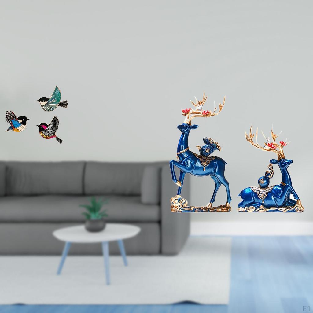 Wooden Bird And Reindeer Sculpture Wall Art Set Featuring Flying Birds Elk Resin Statues for
