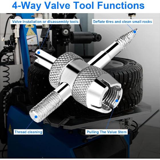 Tire Valve Stem and Valve Core Removal Tool Set, 44 pcs | Includes 20 Tire Valve Caps, 20 Valve Cores, and a Four-Way Valve Tool,Suitable For All