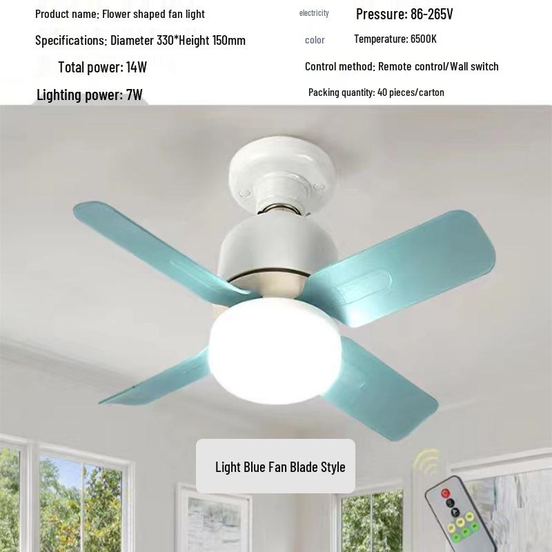 Mini E27 Screw Fan Light with Remote - Silent for Living, Dining, and Bedroom