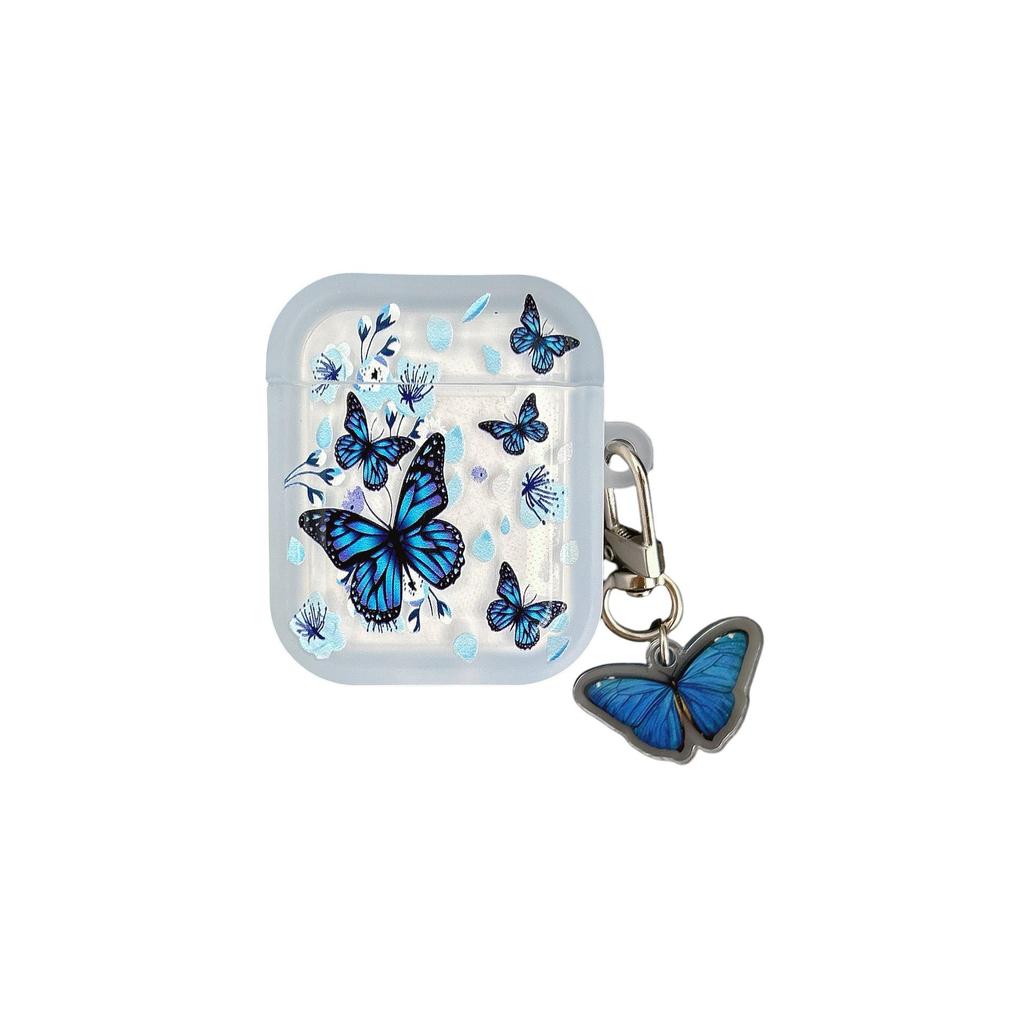 Blue Butterfly Protective Case for AirPods Pro 2nd Gen, Color Square TPU Design, Compatible with Apple Earphones