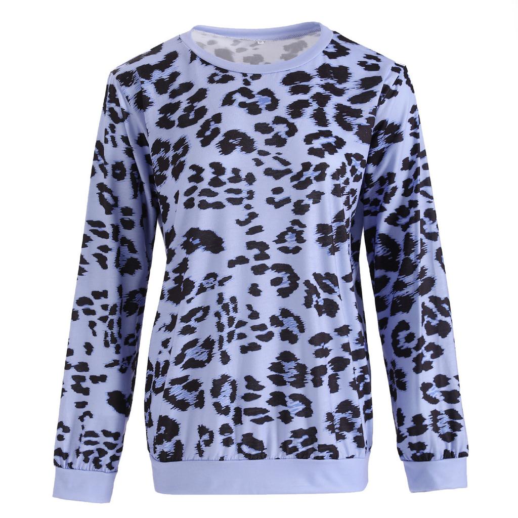 Women's Fashion Leopard Print Round Neck Long Sleeve Loose Sweater Top