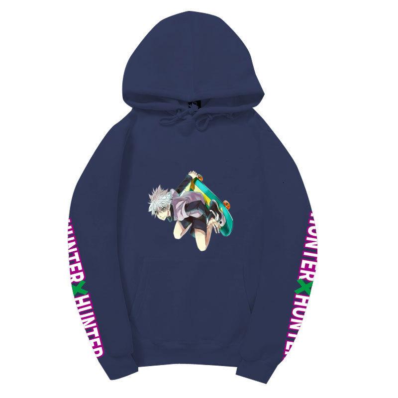 Japanese Manga Hunter X Hunter Street Style Killua with Skateboard Graphic Hoodies Casual Anime Print Hooded Sweatshirts Loose Streetwear Pullover