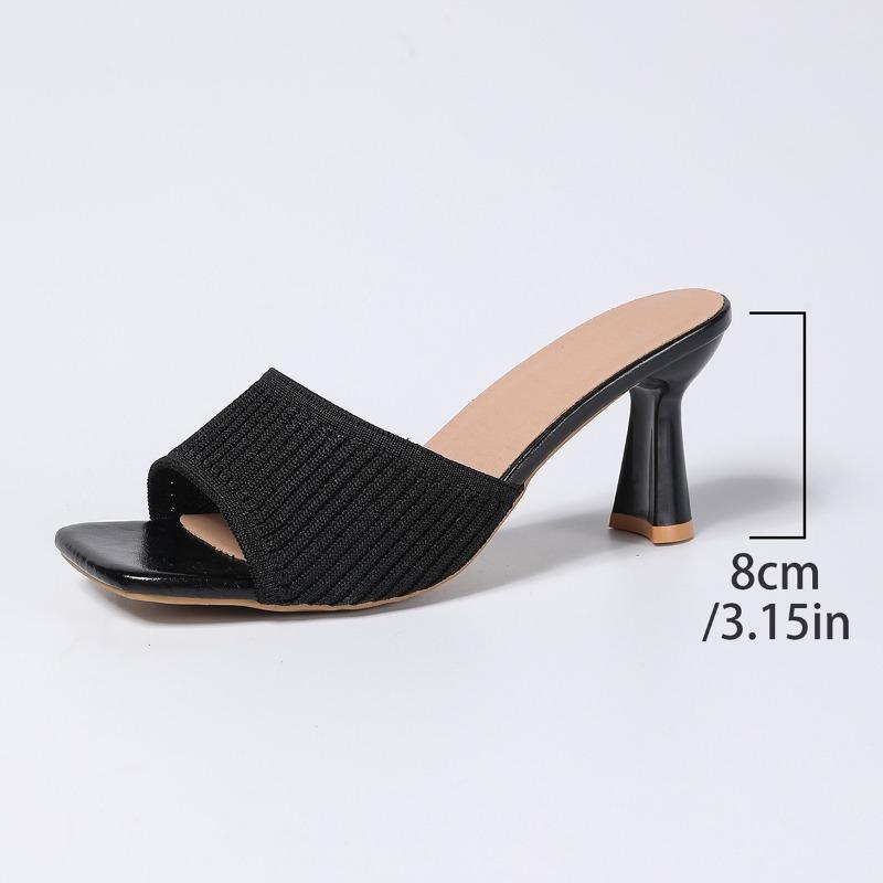 

Fashion Flip Slippers Women s New Summer Tillehead Fish Mouth Flying Weaving Fabric Anti-slip Wear-resistant Stiletto Heels 36 чёрный