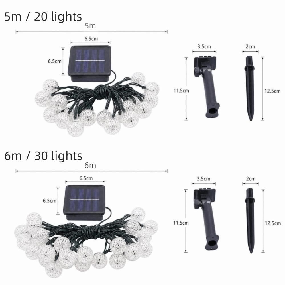 30LED / 20LED Options Solar String Lights Solar Powered 8 Lighting Modes Outdoor Fairy Lights Waterproof Ball String Lights