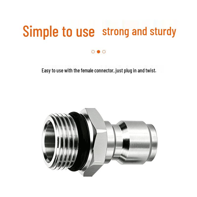 Stainless Steel High-Pressure Car Wash Water Gun Quick Connector, 14x1.5mm Male Thread