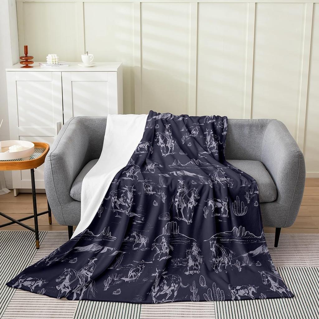 Queen x All Season Galloping Horse Plush Throw Blanket for Sofa Couch Kids Southwestern Geometric Flannel Fleece Farmhouse