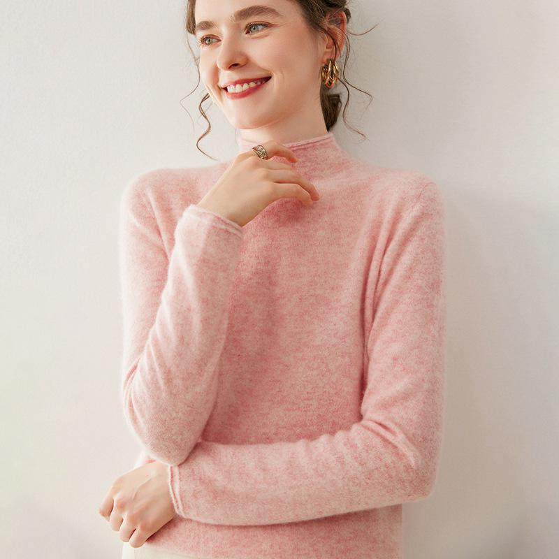 Women's Cashmere Half-High Neck Pullover Sweater - Solid Color, Loose Fit, Autumn/Winter Casual Knit Top